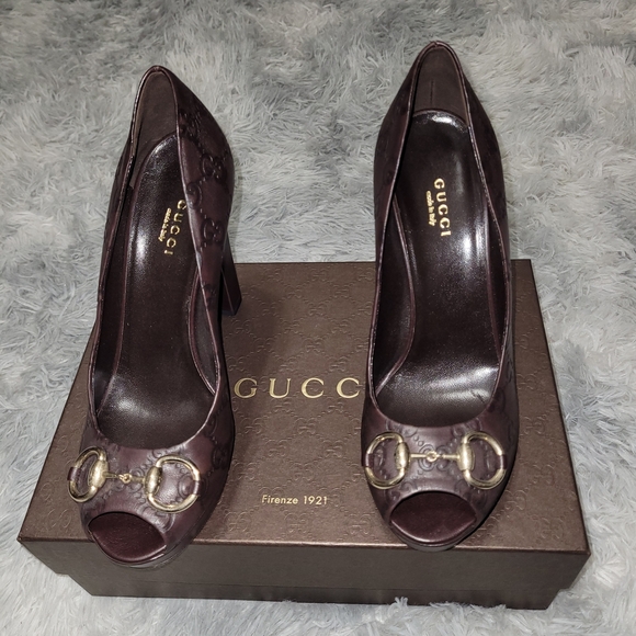 Gucci Women's Brown Peep-Toe Heels - Picture 1 of 6